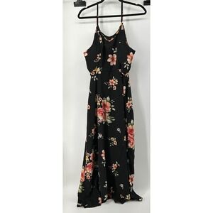 Floral Cold Shoulder Faux Wrap Maxi Dress Black Pink Plus Size 2XL Wedding Guest